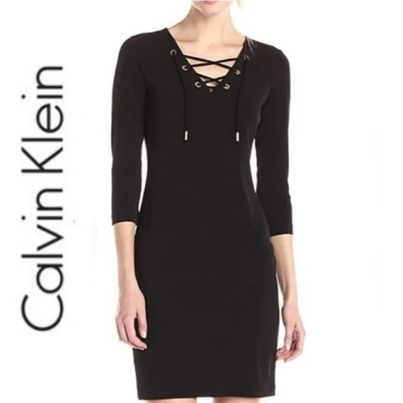 Calvin Klein | Dresses | Calvin Klein Vneck Laceup Dress Nwot | Poshmark